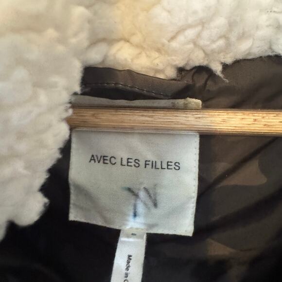 Avec Les Filles Faux Fur-lined Double-layer Puffer Jacket Olive Camo Size Small - Picture 5 of 7